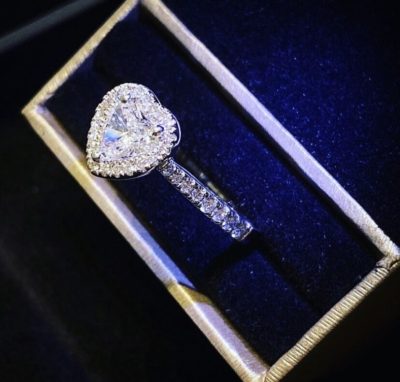 Custom 14k Diamond Heart Shaped Engagement Ring - Image 2